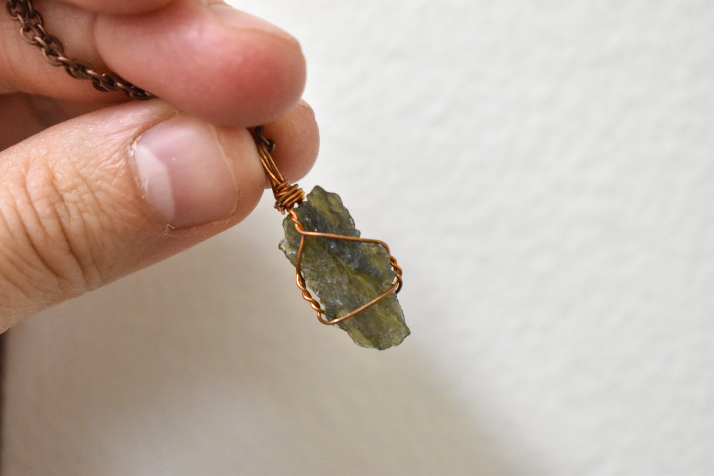 Copper Wrapped Moldavite Necklace