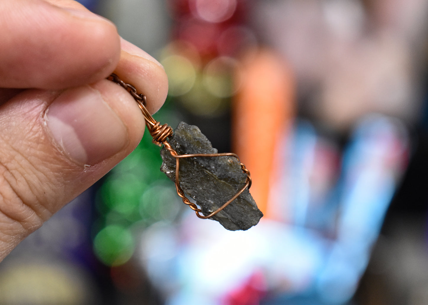 Copper Wrapped Moldavite Necklace