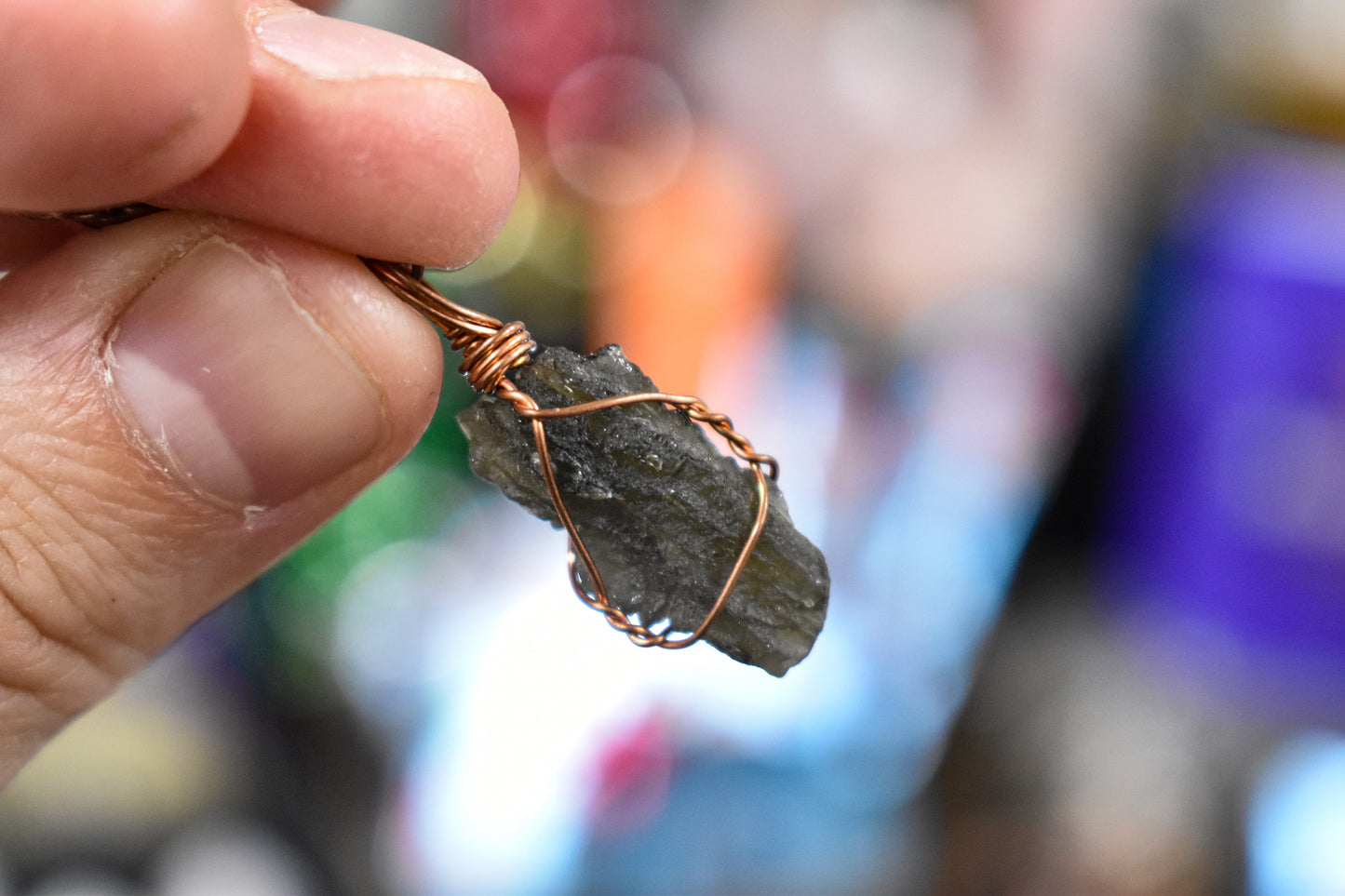 Copper Wrapped Moldavite Necklace