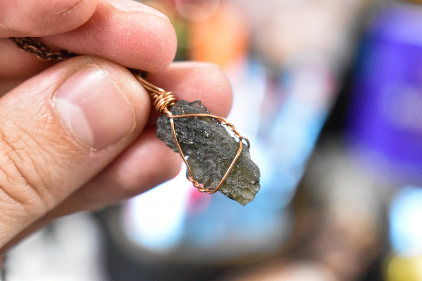 Copper Wrapped Moldavite Necklace