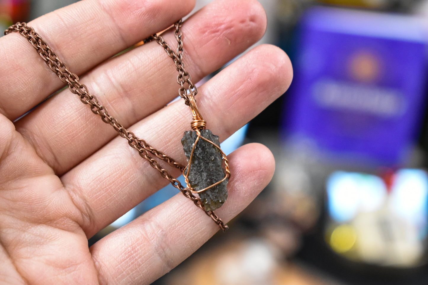 Copper Wrapped Moldavite Necklace