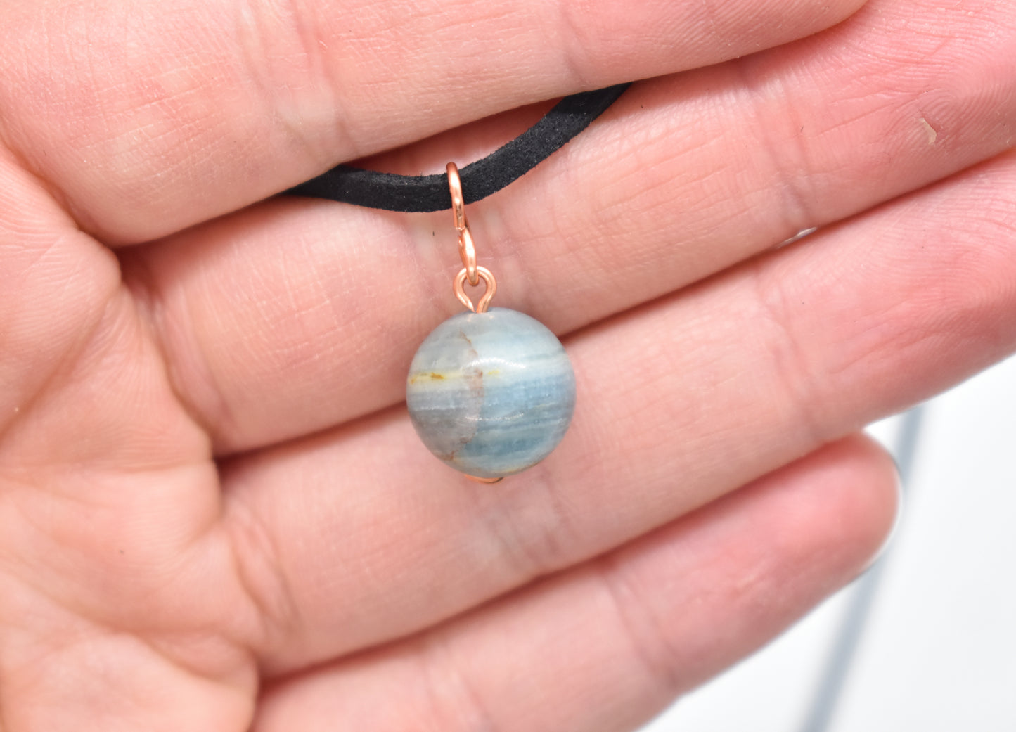 Lemurian Aquatine Calcite Copper Bead Necklace