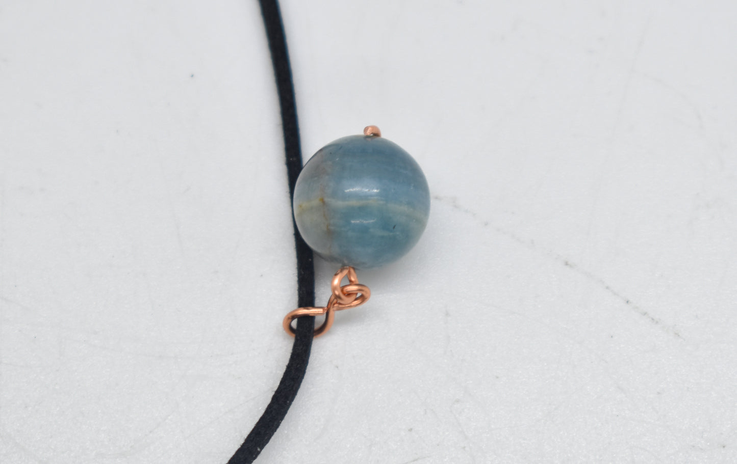 Lemurian Aquatine Calcite Copper Bead Necklace