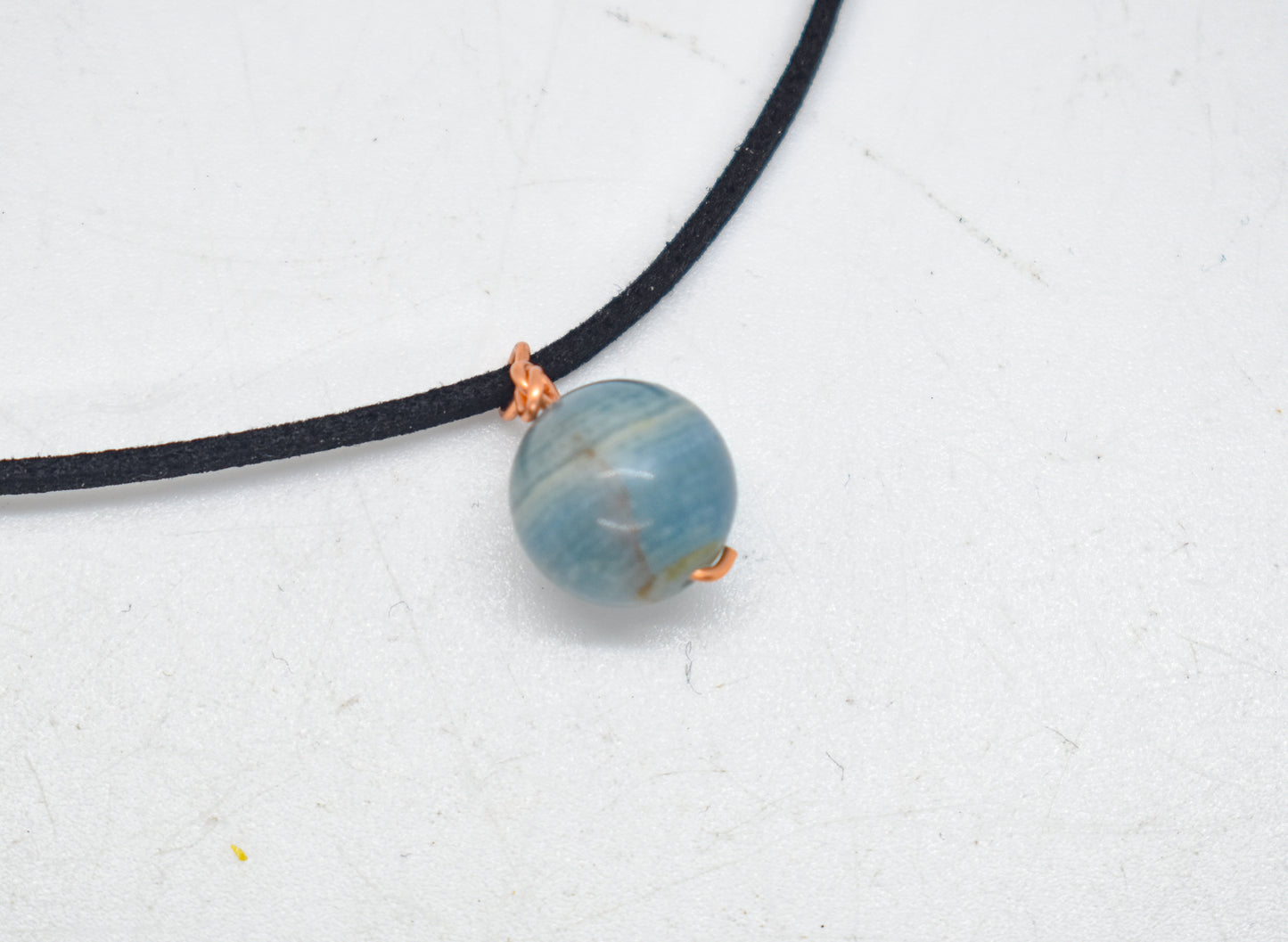 Lemurian Aquatine Calcite Copper Bead Necklace