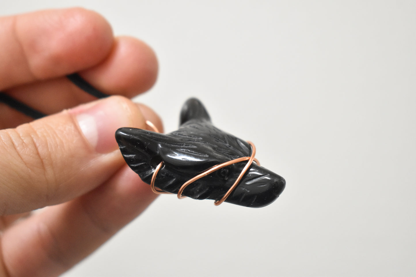 Copper Wrapped Obsidian Wolf Necklace