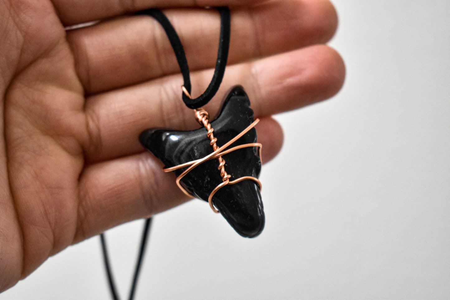 Copper Wrapped Obsidian Wolf Necklace