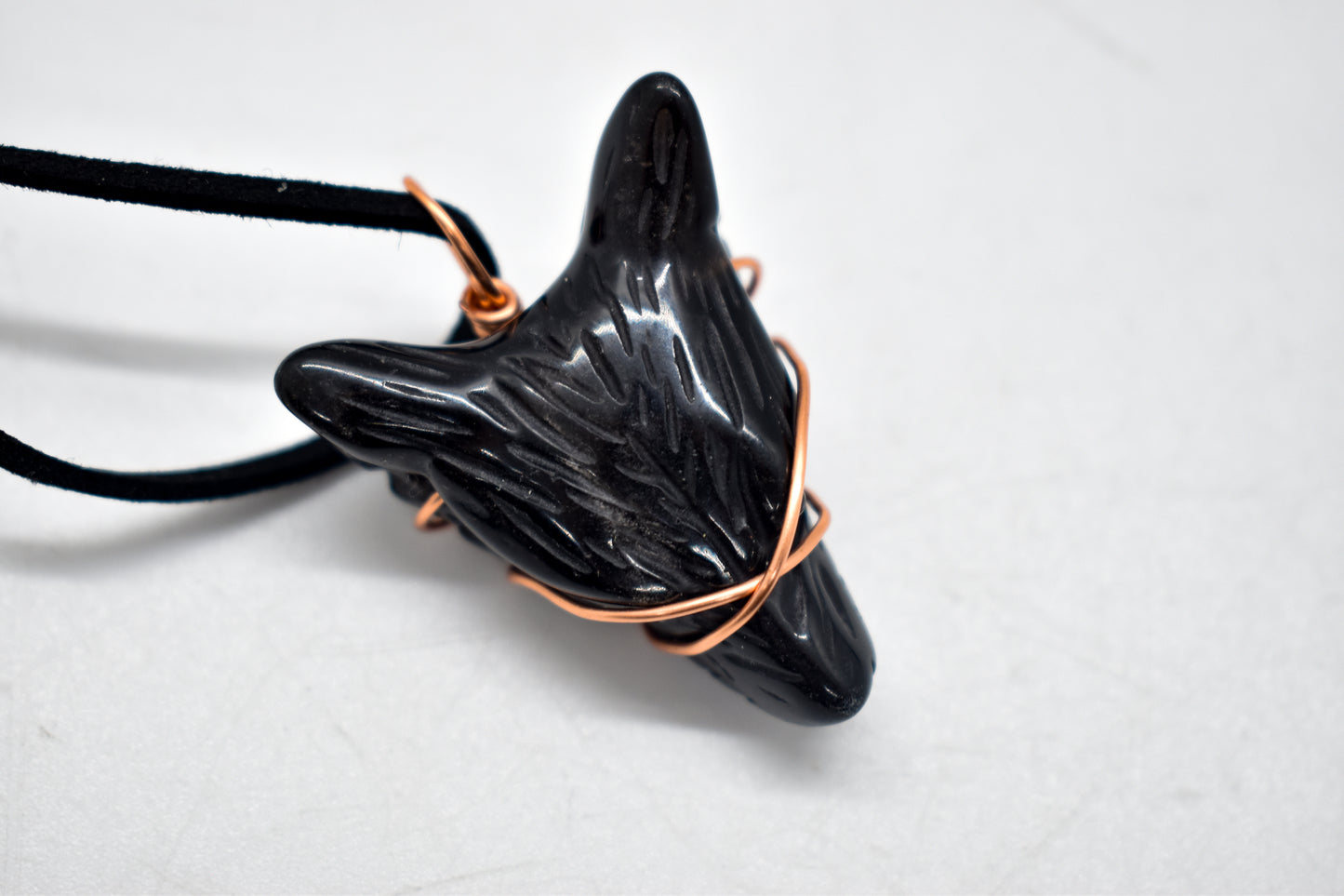 Copper Wrapped Obsidian Wolf Necklace