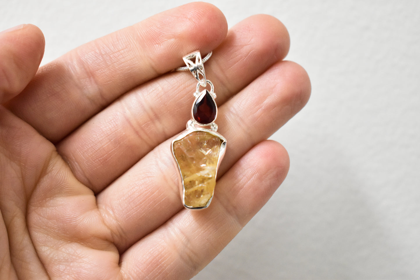 Citrine and Garnet Sterling Silver Necklace