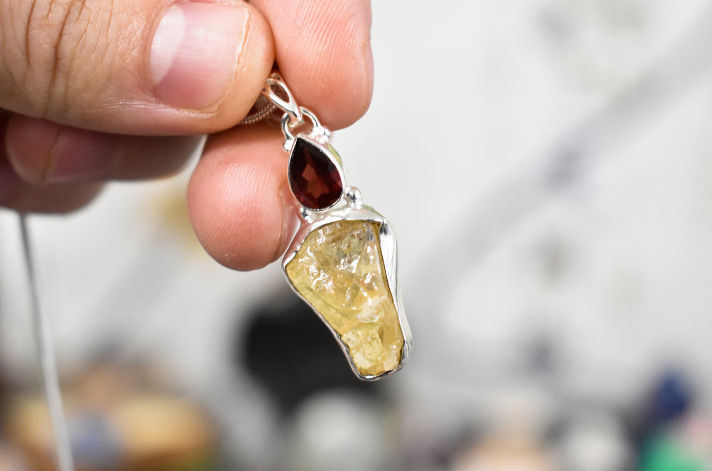 Citrine and Garnet Sterling Silver Necklace