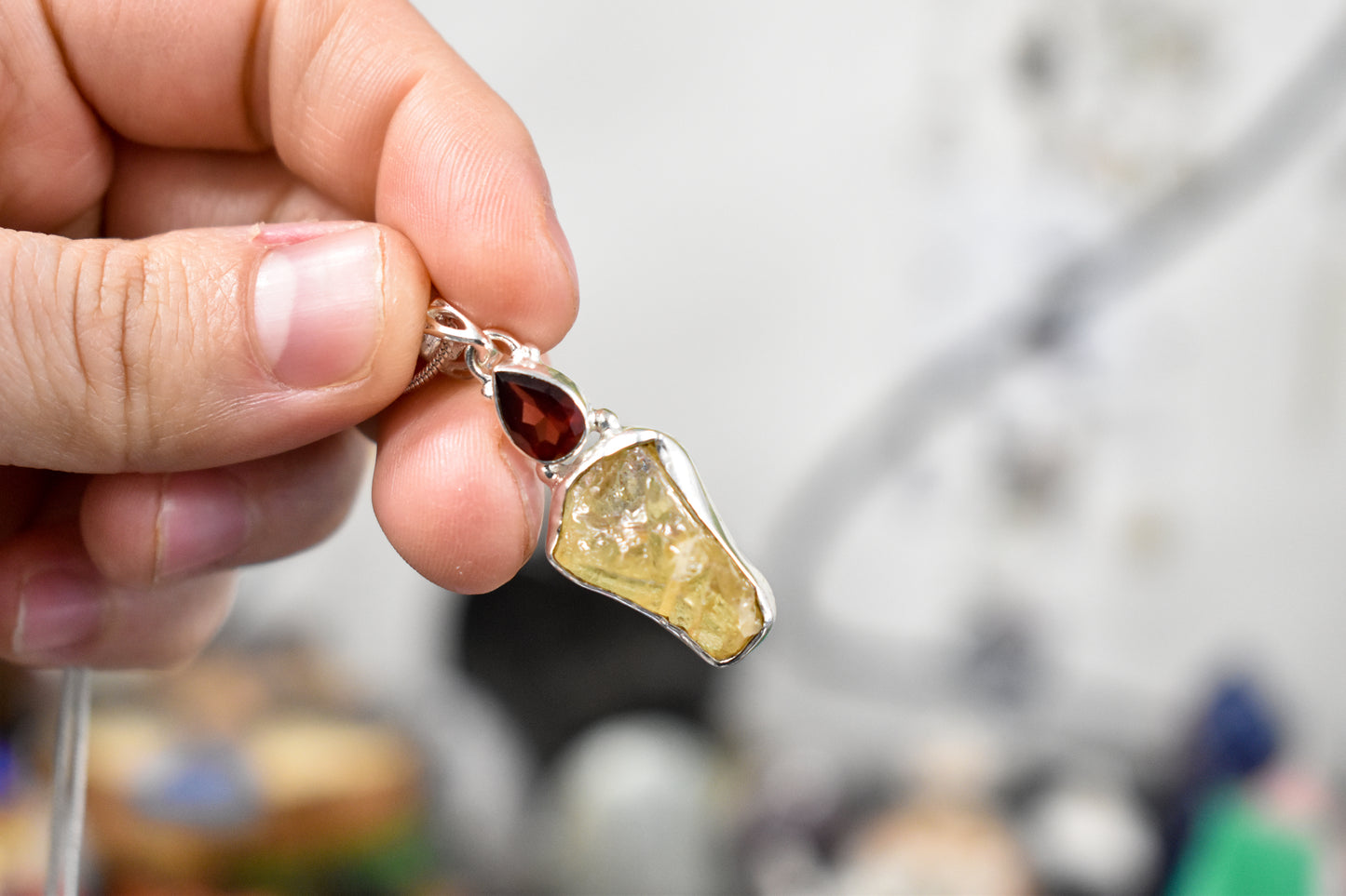 Citrine and Garnet Sterling Silver Necklace