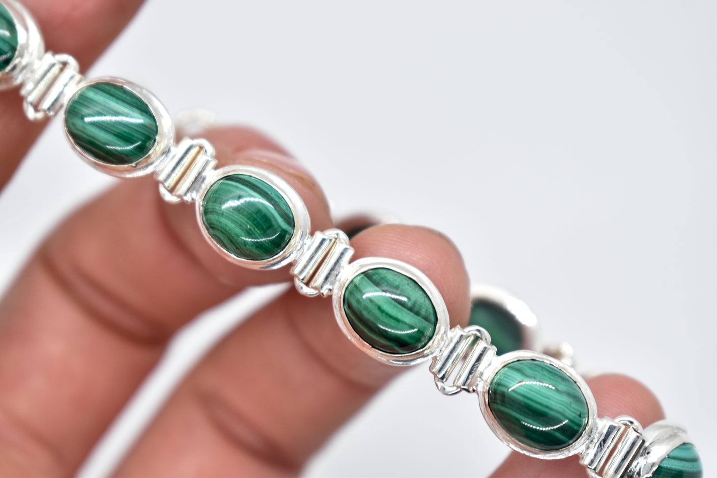 Sterling Silver Malachite Tennis Bracelet
