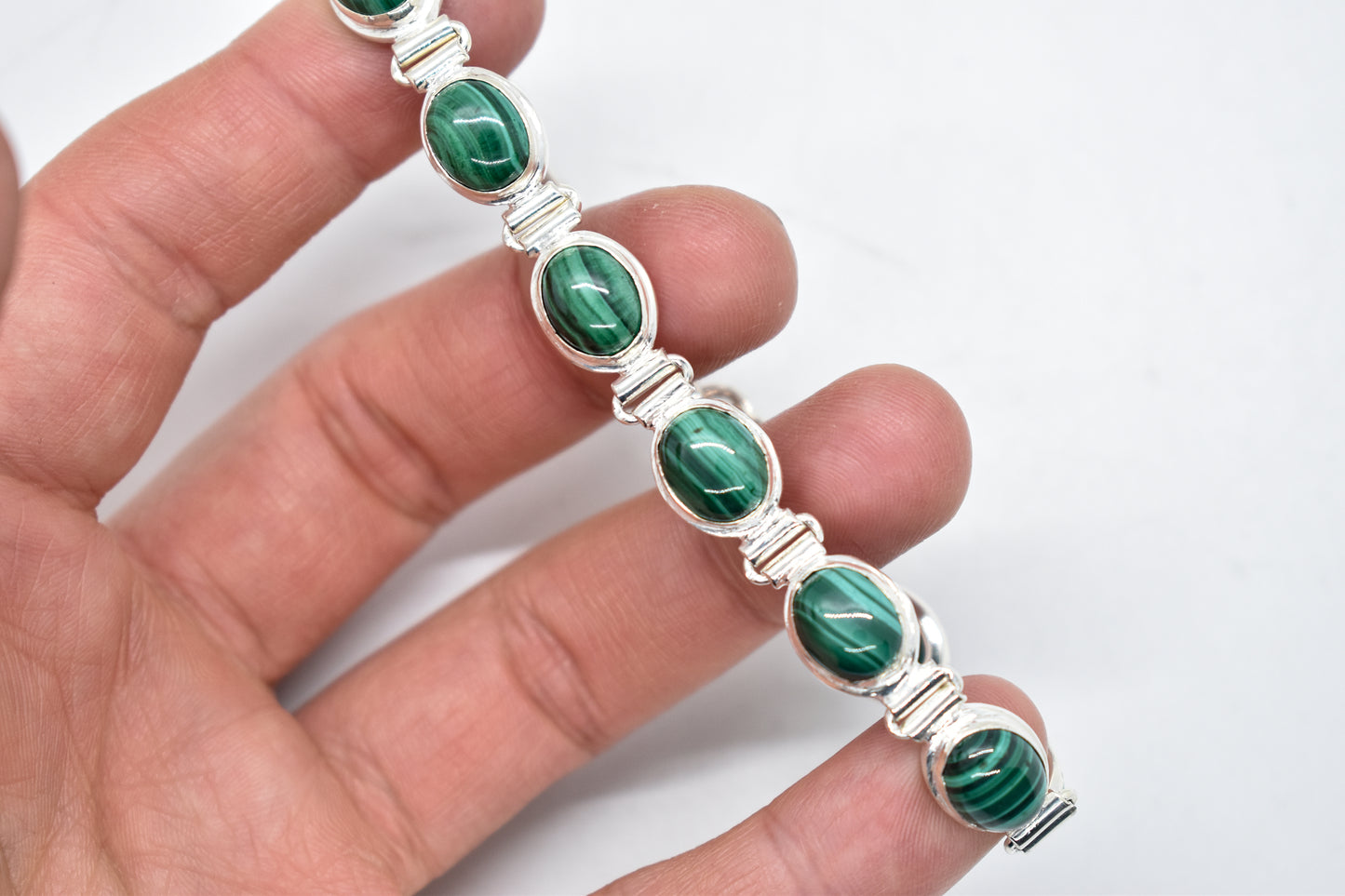 Sterling Silver Malachite Tennis Bracelet