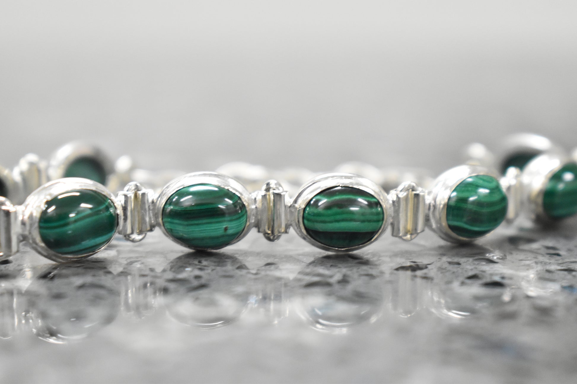 Large Sterling Silver Malachite Link Bracelet