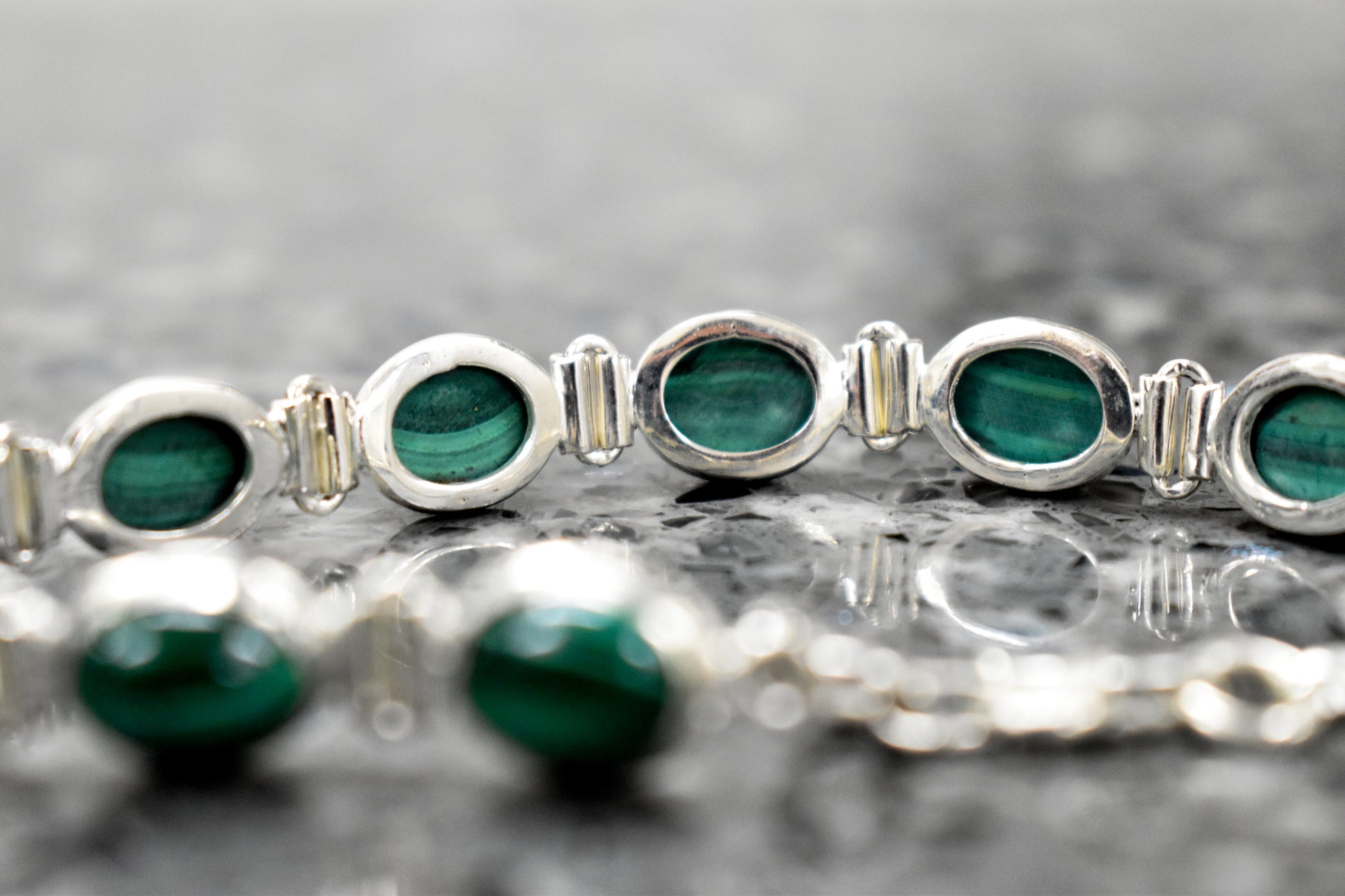 Large Sterling Silver Malachite Link Bracelet