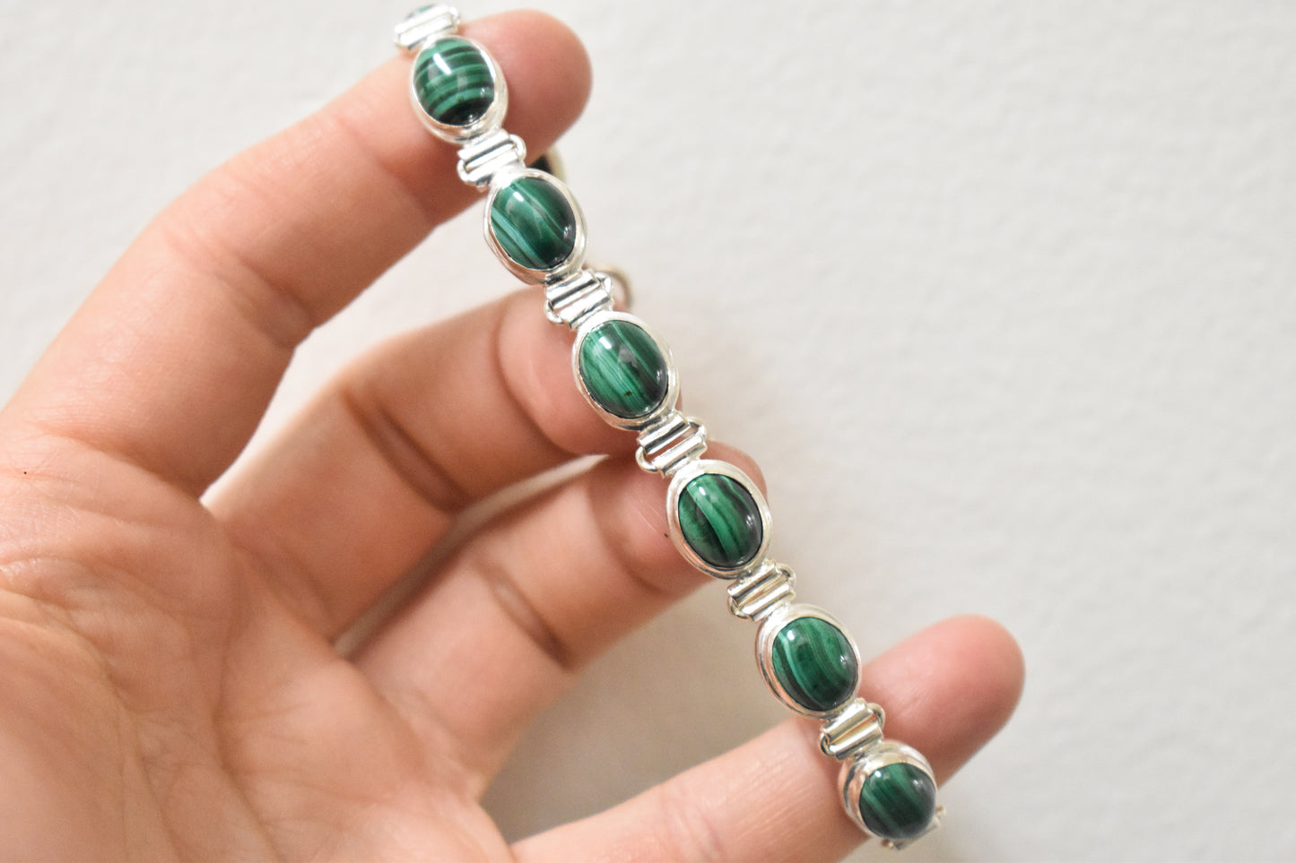 Sterling Silver Malachite Tennis Bracelet