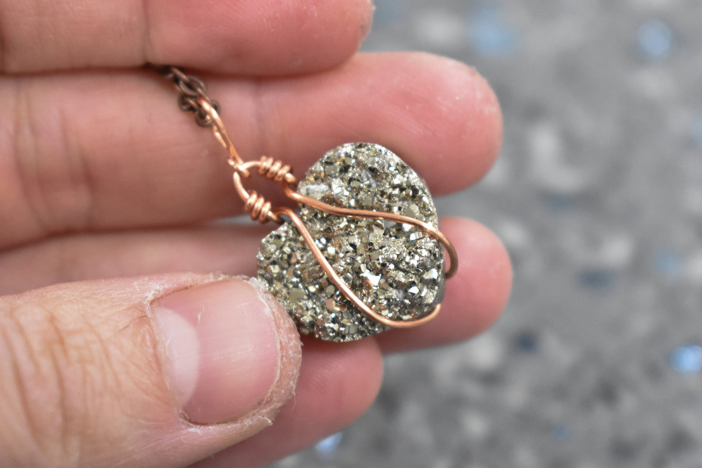 Pyrite Copper Wrapped Heart Necklace