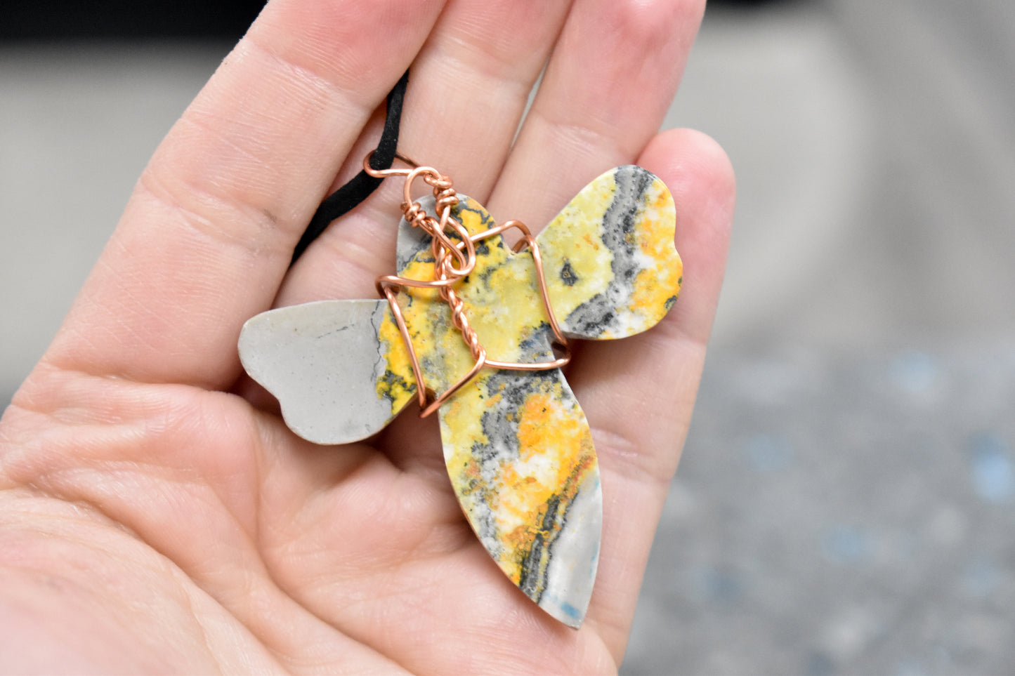 Copper Wrapped Bumble Bee Jasper Necklace