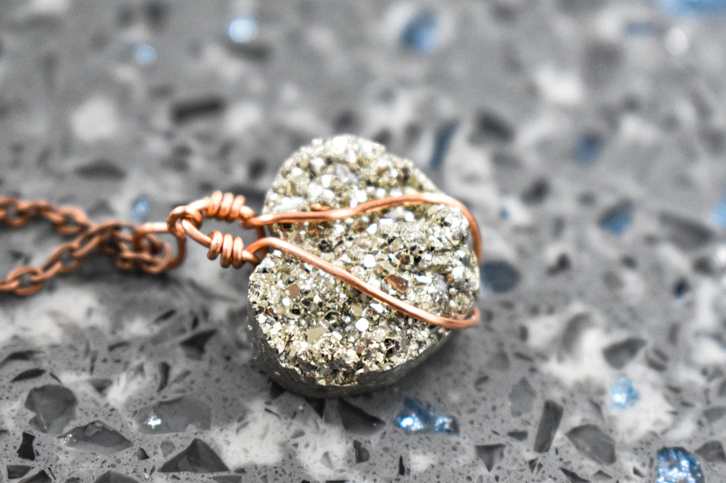 Pyrite Copper Wrapped Heart Necklace