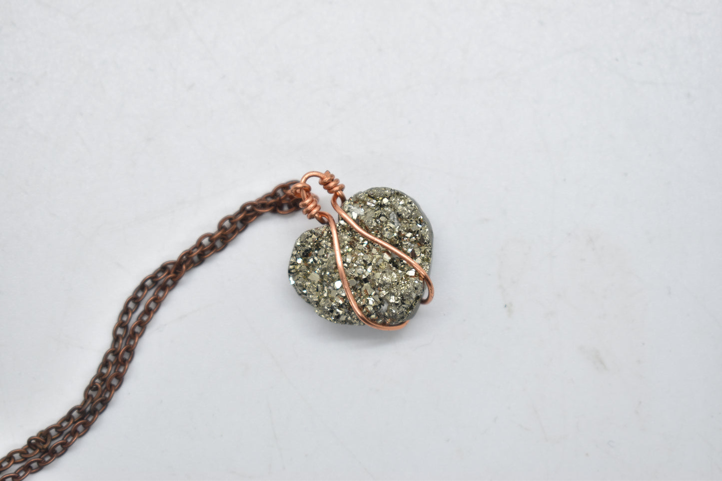 Pyrite Copper Wrapped Heart Necklace