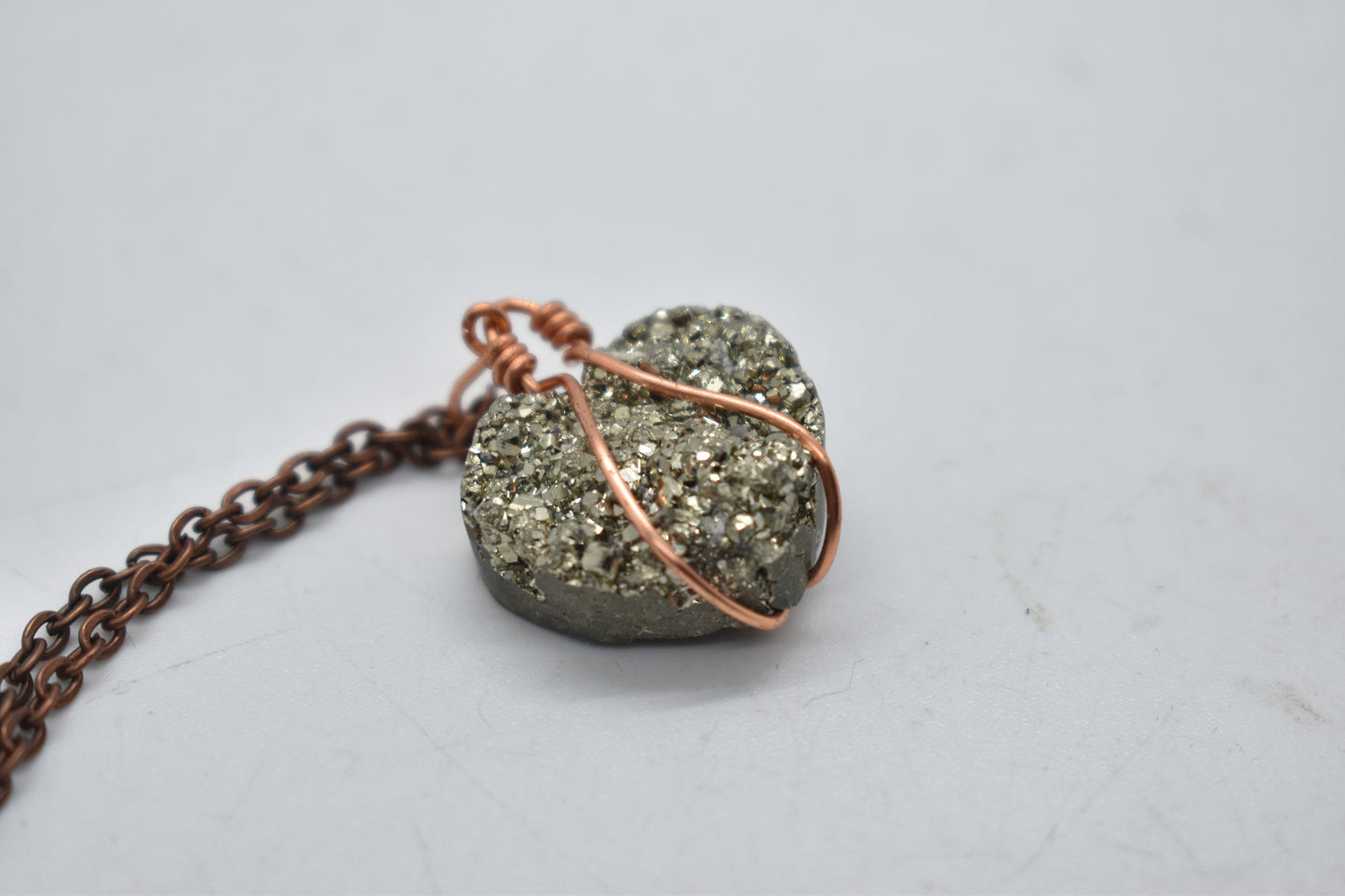 Pyrite Copper Wrapped Heart Necklace