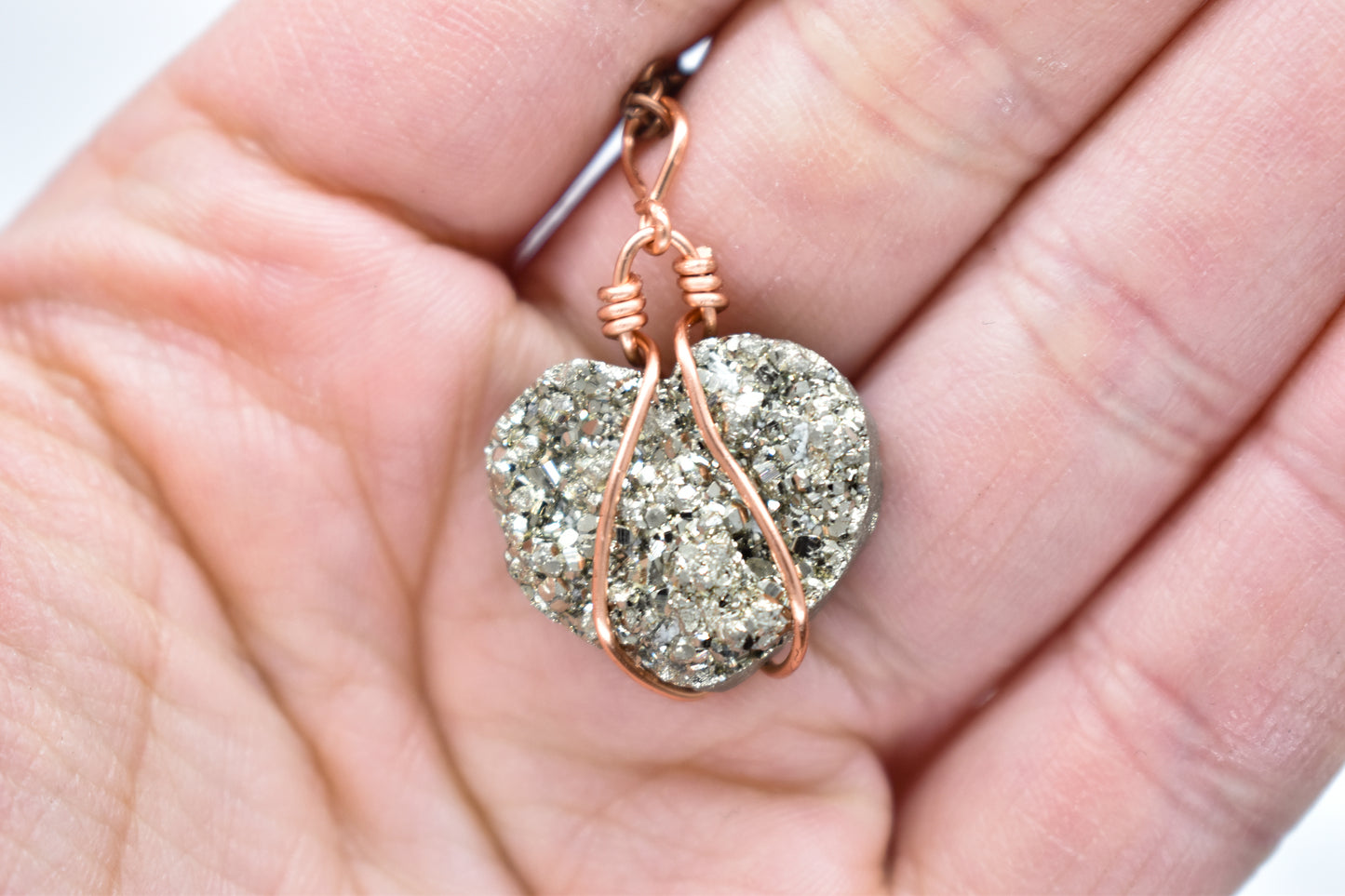 Pyrite Copper Wrapped Heart Necklace