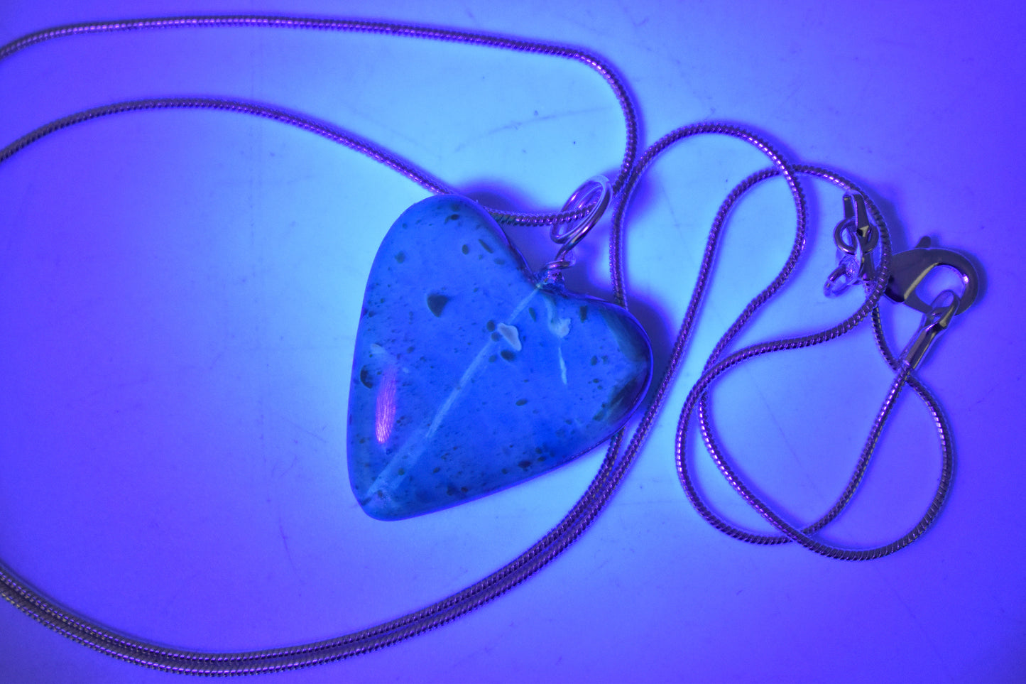 Blue Amber Heart Necklace with Sterling Silver Loop and Chain
