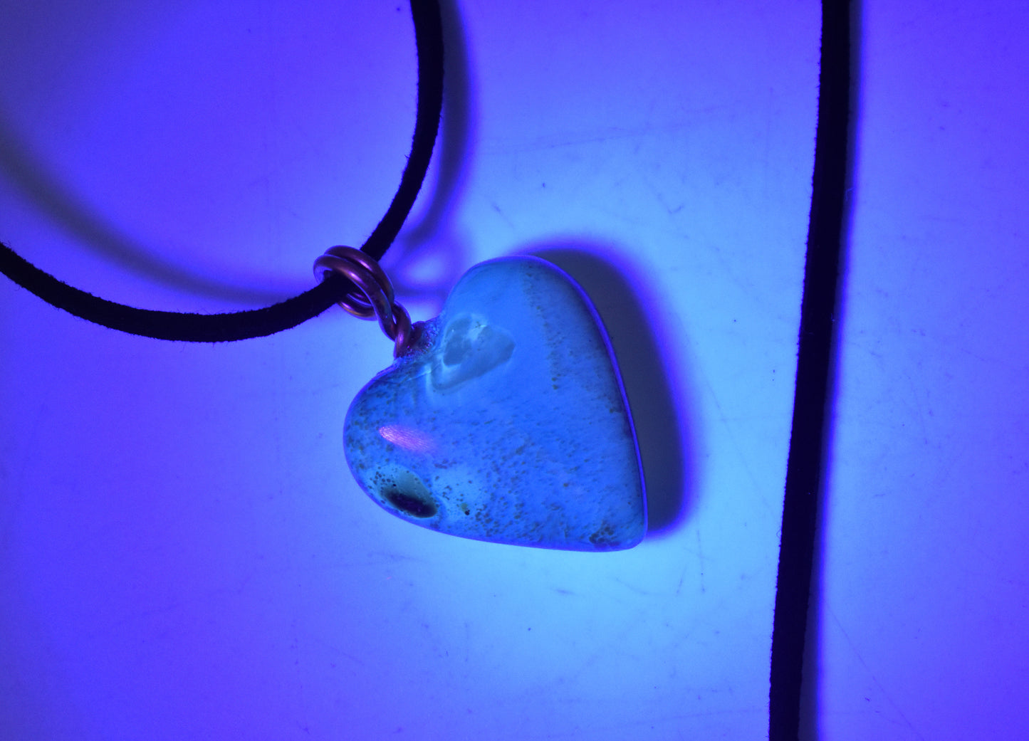 Blue Amber Heart Necklace with Copper Loop