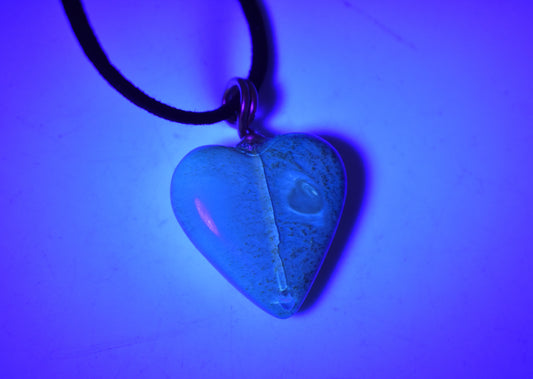 Blue Amber Heart Necklace with Copper Loop