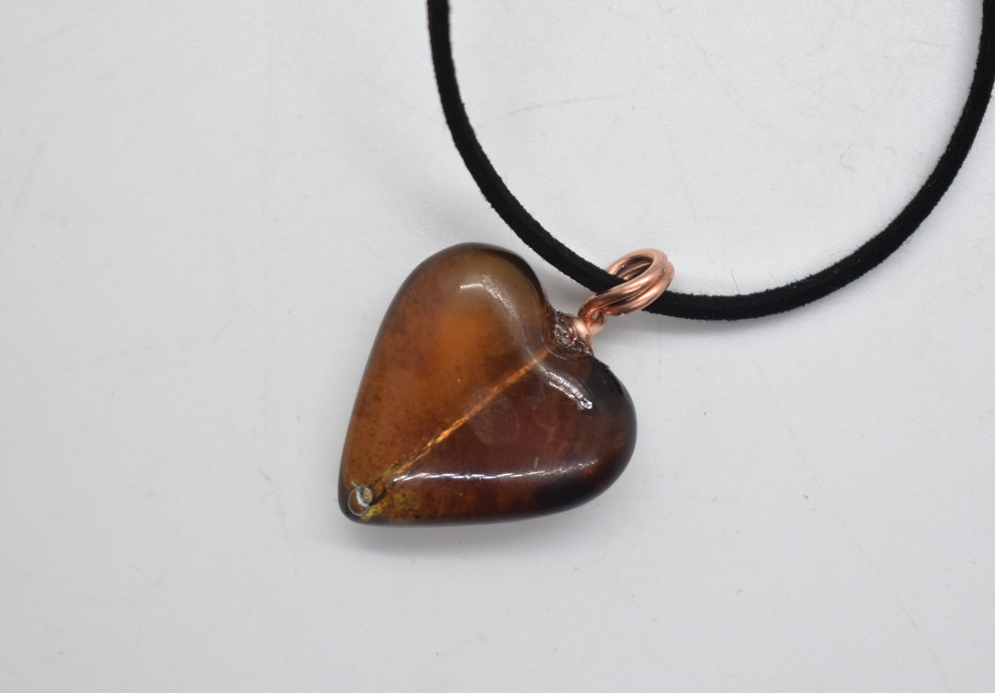 Blue Amber Heart Necklace with Copper Loop