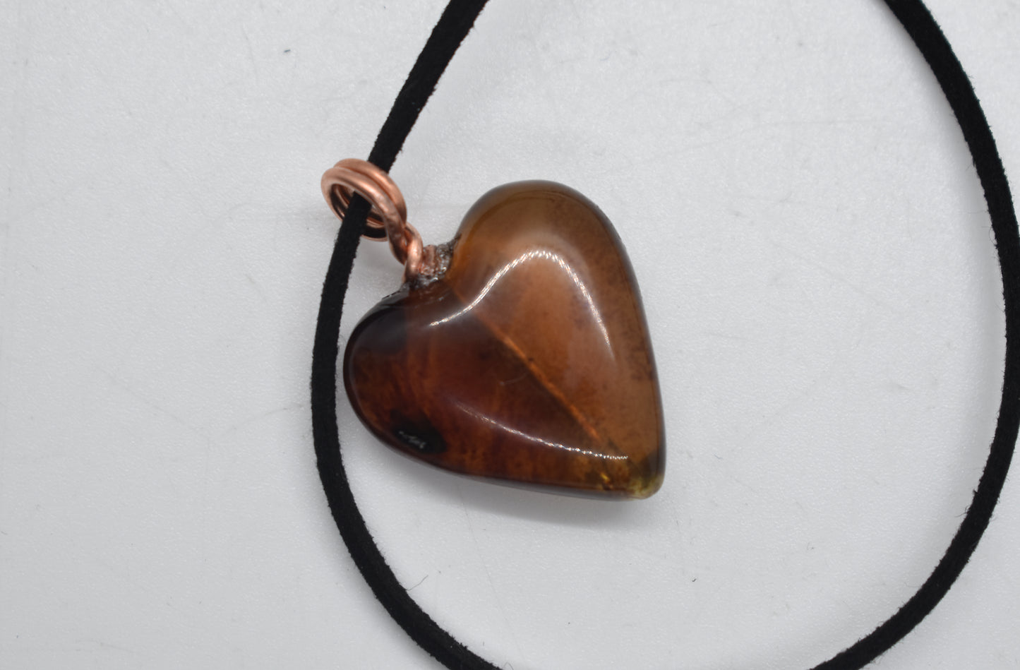 Blue Amber Heart Necklace with Copper Loop