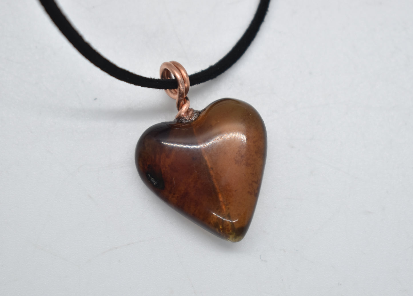 Blue Amber Heart Necklace with Copper Loop