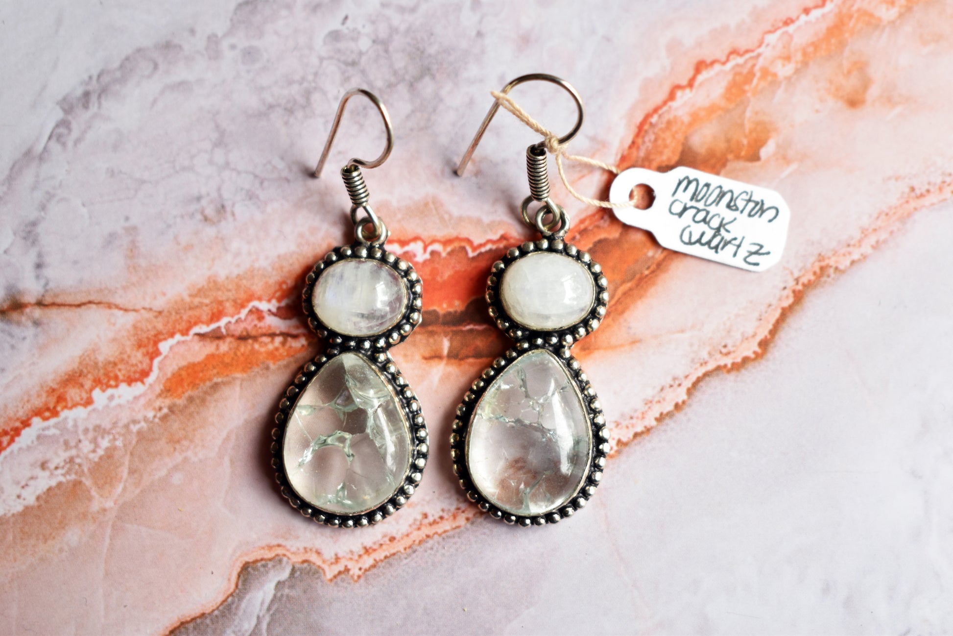 stones-of-transformation - Moonstone with Cracked Quartz Earrings - Stones of Transformation - 