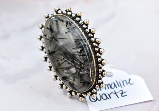 stones-of-transformation - Tourmaline Quartz Ring (Size 8.5) - Stones of Transformation - 
