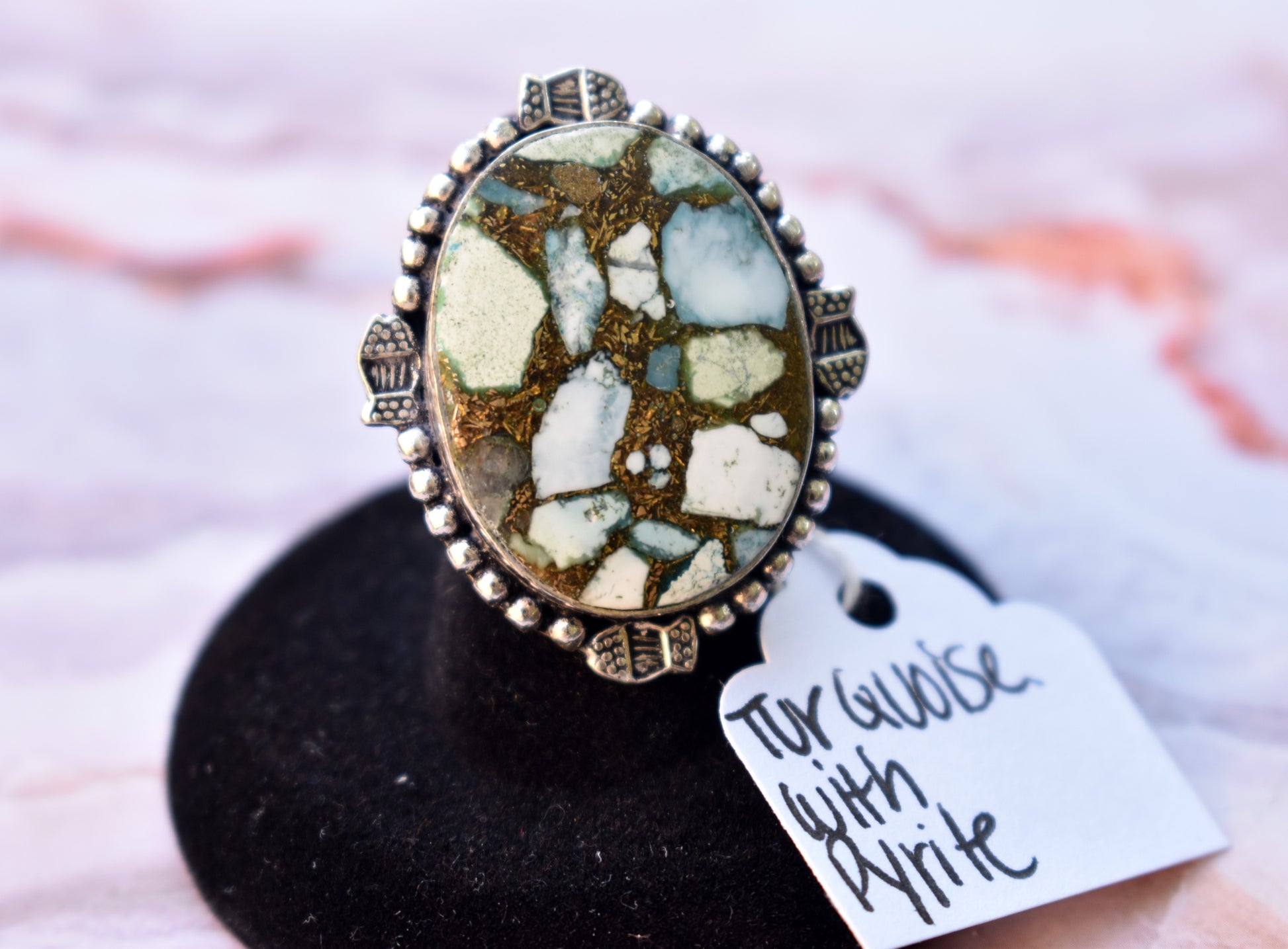 stones-of-transformation - Turquoise Pyrite Ring (Size 8) - Stones of Transformation - 