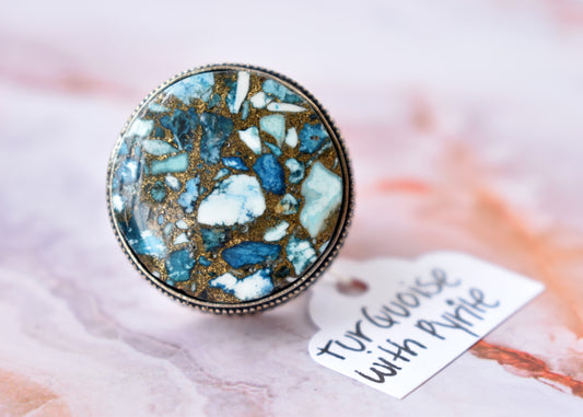 stones-of-transformation - Turquoise Pyrite Ring (Size 9) - Stones of Transformation - 