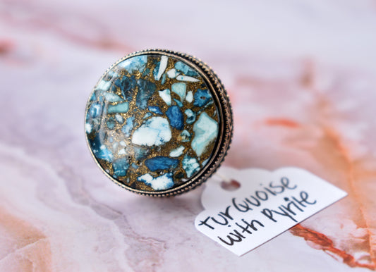 stones-of-transformation - Turquoise Pyrite Ring (Size 9) - Stones of Transformation - 