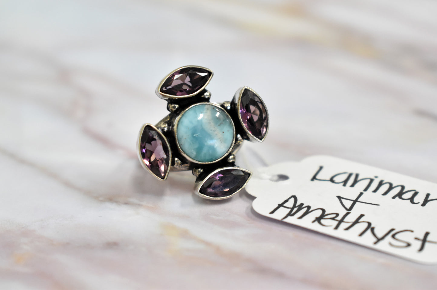 stones-of-transformation - Amethyst Larimar Ring (Size 7.5) - Stones of Transformation - 