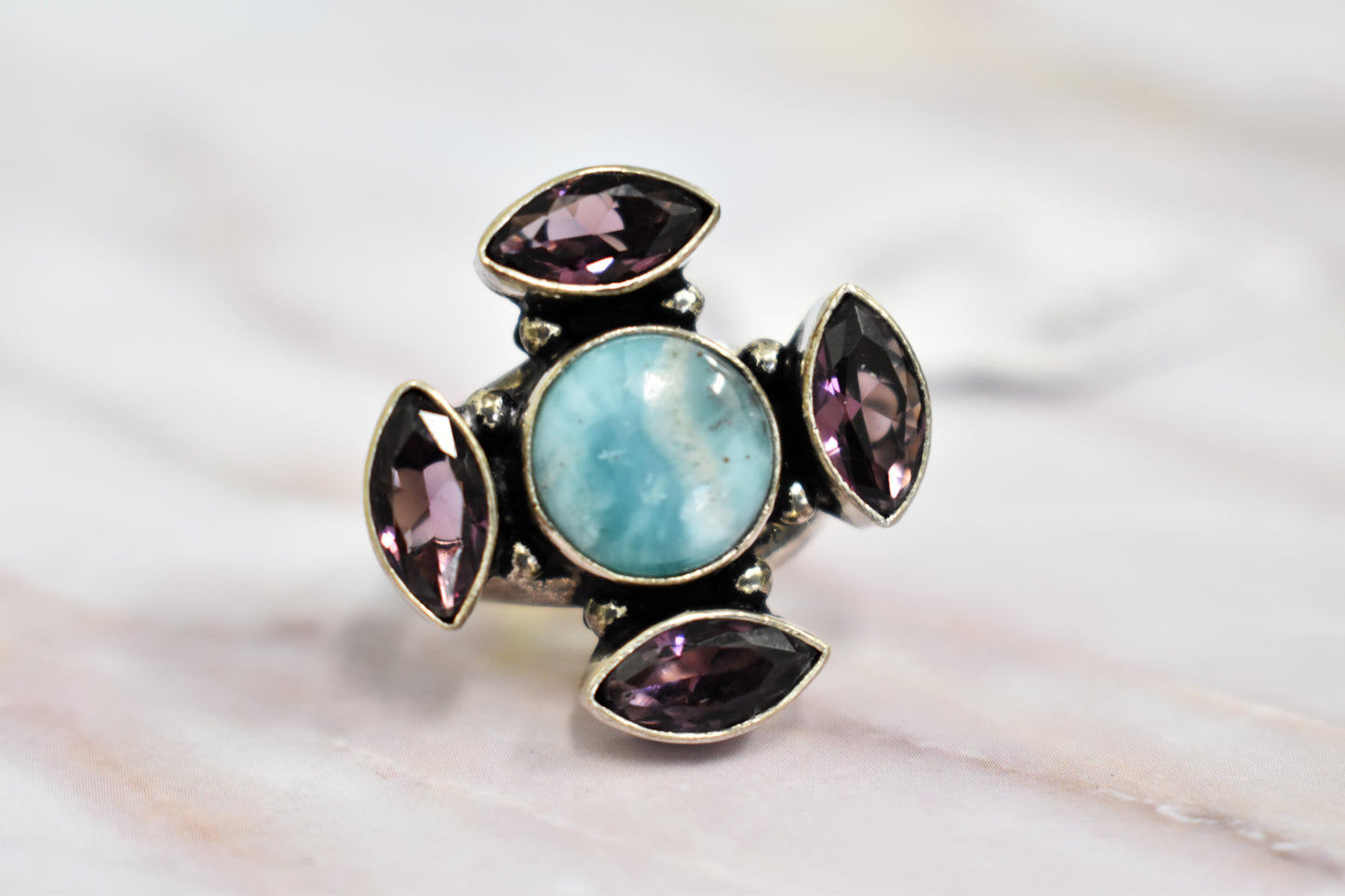 stones-of-transformation - Amethyst Larimar Ring (Size 7.5) - Stones of Transformation - 