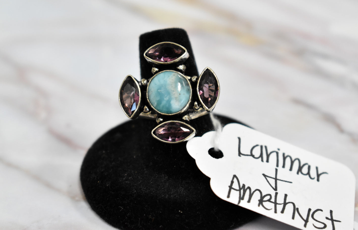 stones-of-transformation - Amethyst Larimar Ring (Size 7.5) - Stones of Transformation - 