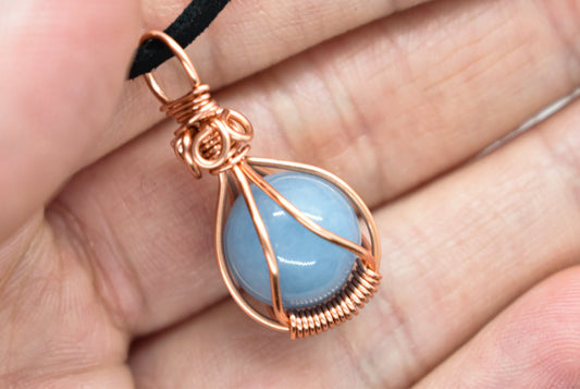 Copper Wrapped Angelite Bead Necklace