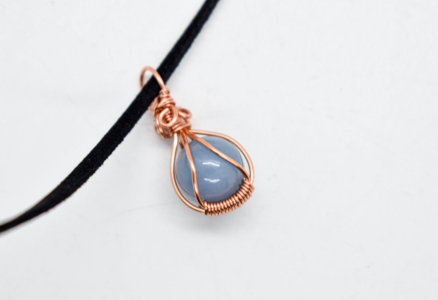 Copper Wrapped Angelite Bead Necklace