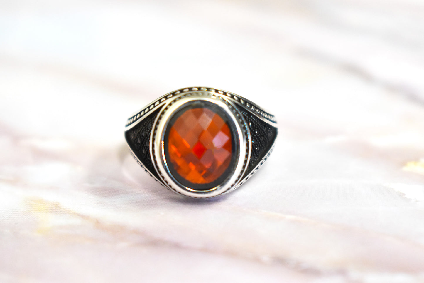 Garnet and Black Onyx Ring (Size 11)