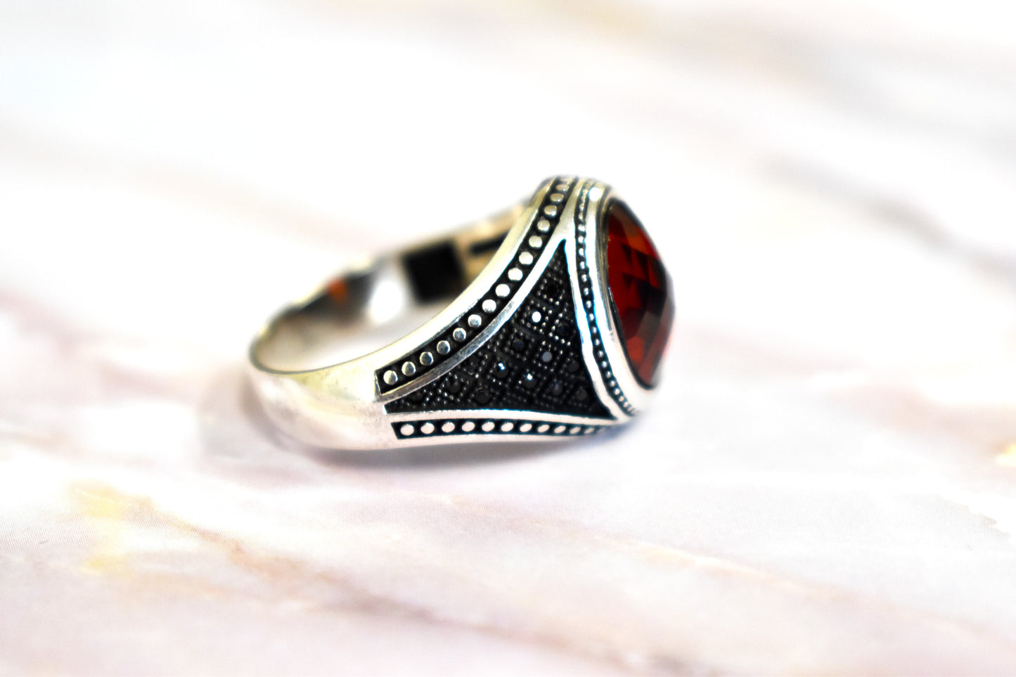 Garnet and Black Onyx Ring (Size 11)