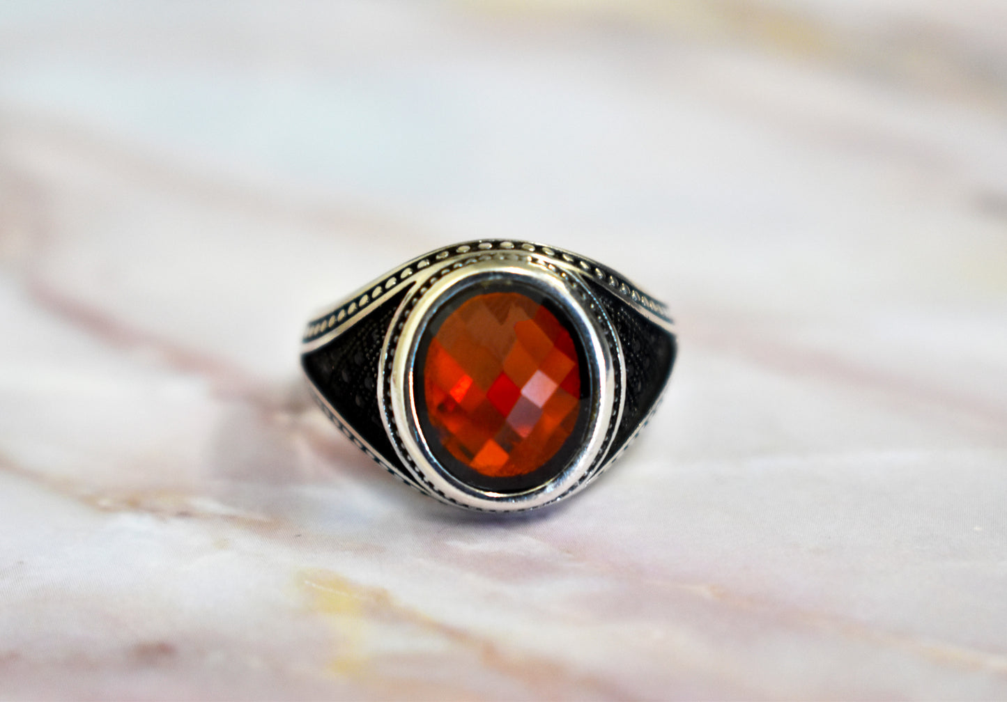 Garnet and Black Onyx Ring (Size 11)