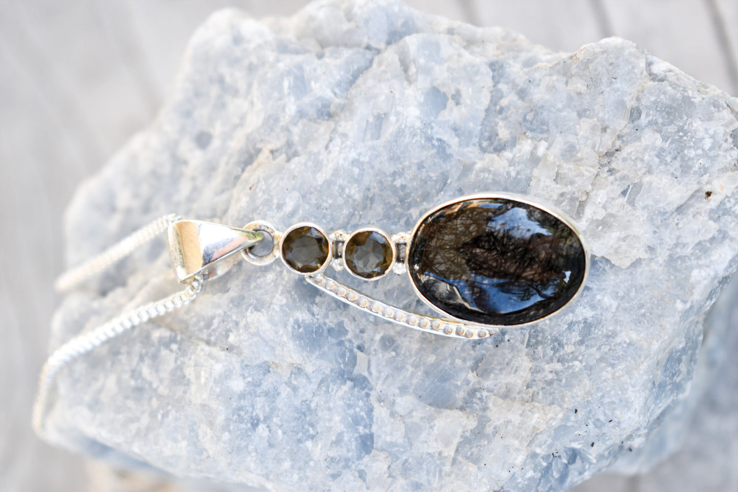 Black Rutilated Quartz with Smoky Quartz Necklace