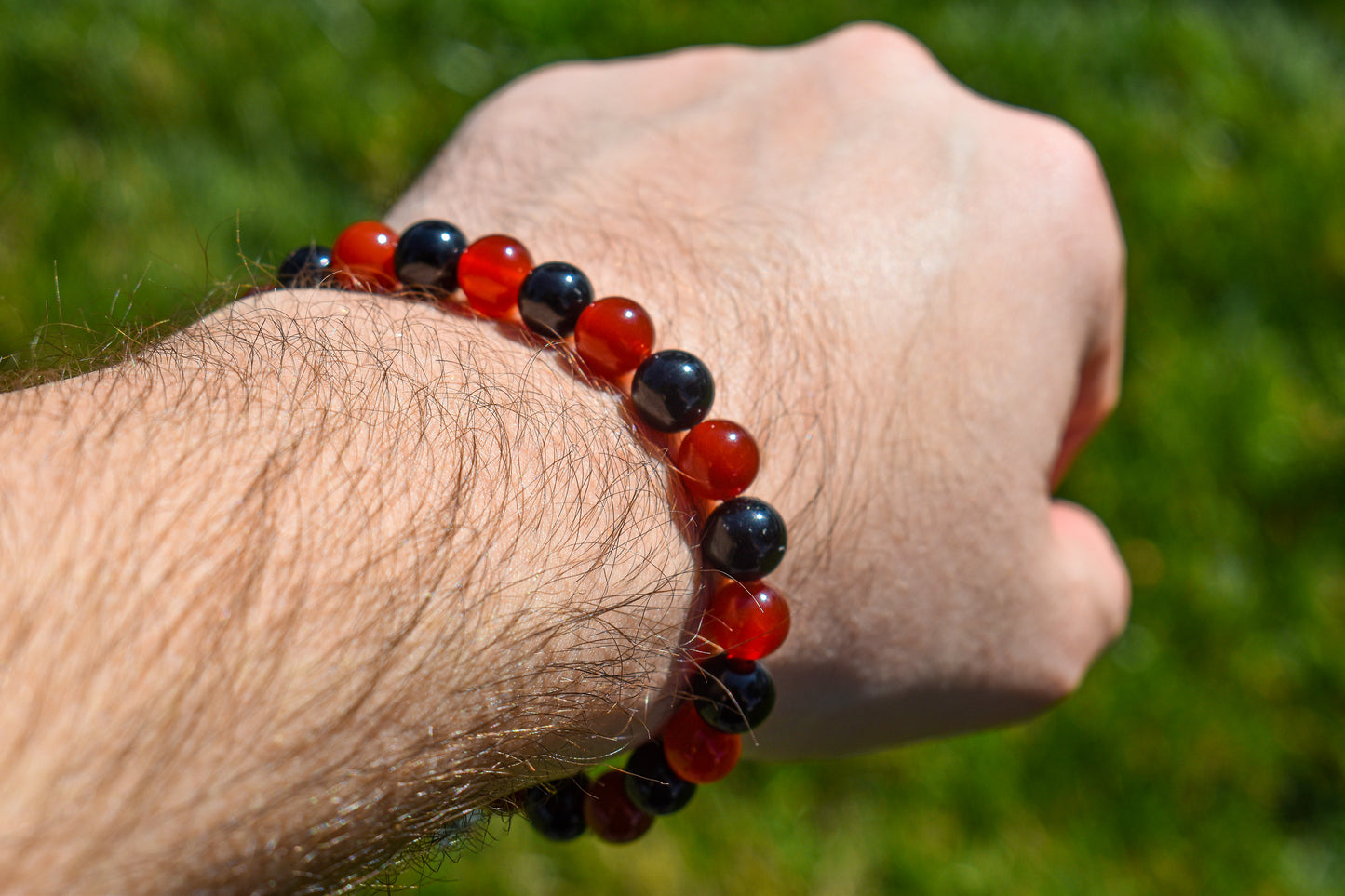 Black Tourmaline and Carnelian Bracelet