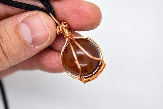 Copper Wrapped Blue Amber Beaded Necklace