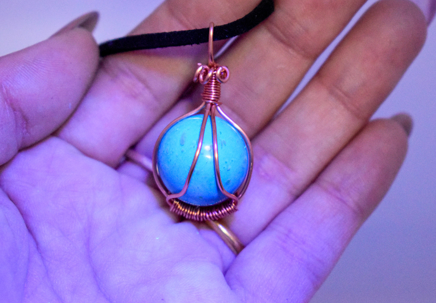 Copper Wrapped Blue Amber Beaded Necklace
