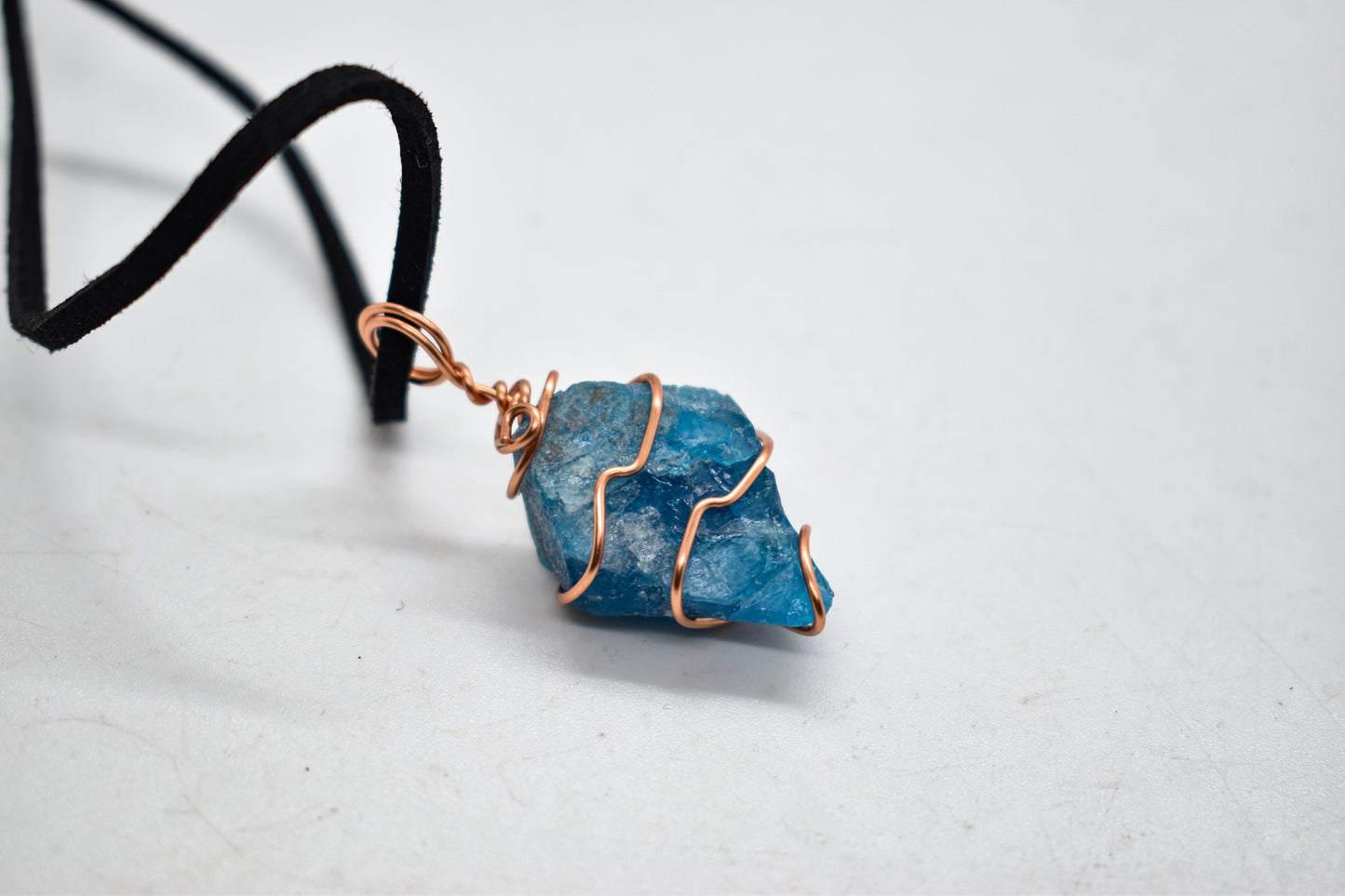 Copper Wrapped Blue Apatite Necklace