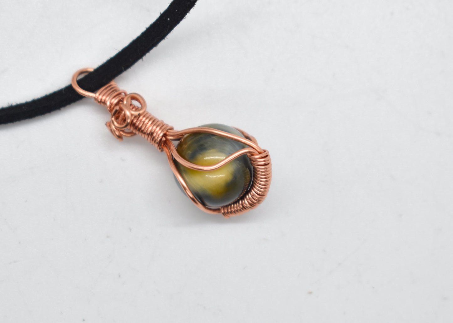 Copper Wrapped Blue Tigers Eye Bead Necklace